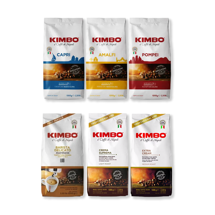 Kaffeebohnen von Kimbo – Capri, Amalfi, Pompei, Barista Delicato, Crema Suprema und Extra Cream